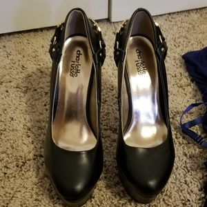 Charlotte Russe Black gold chain heels